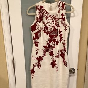 Nadeem Khan midi dress, white with red embroidery, size 6